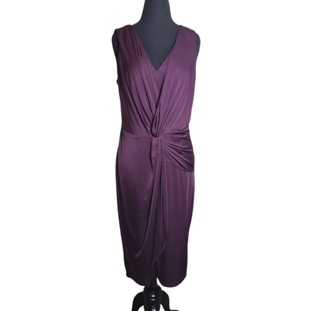 Lovely by Adrianna Papell sleeveless v neck faux wrap twist front dress size 12